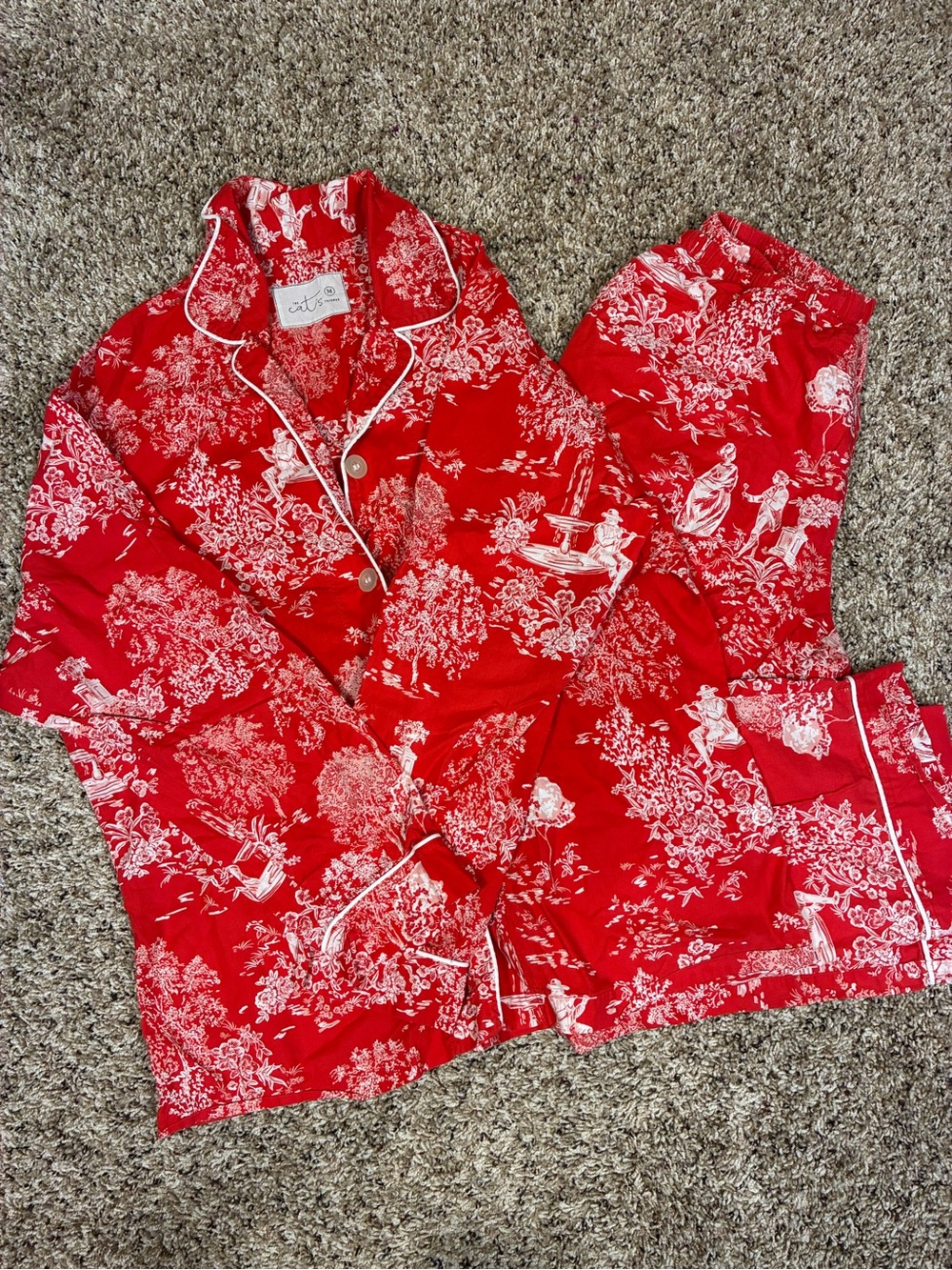 The Cat’s 2 Piece Top Pants Pajama Set Trees Garden Fountain